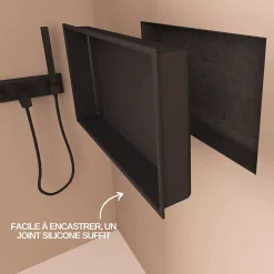 Italbox Lot de 2 Niches de Douche Noir Satiné - 30x30 cm et 30x60 cm - Rangement Mural Salle de Bain - NOOK