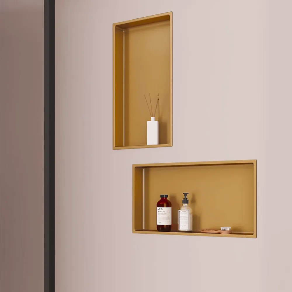 Italbox Lot de 2 Niches de Douche Or Satiné - 30x60 cm - Rangement Mural Salle de Bain - NOOK