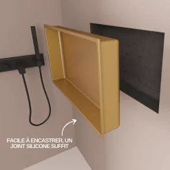 Italbox Lot de 2 Niches de Douche Or Satiné - 30x60 cm - Rangement Mural Salle de Bain - NOOK