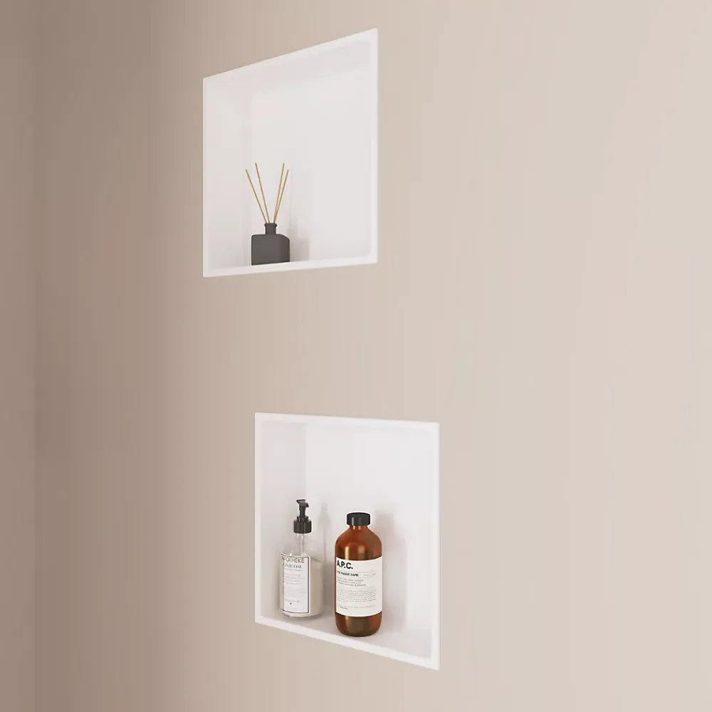 Niche De Salle De Bains|Italbox Lot de 2 Niches de Douche Blanc Satiné - 30x30 cm - Rangement Mural Salle de Bain - NOOK