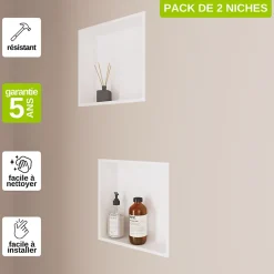 Niche De Salle De Bains|Italbox Lot de 2 Niches de Douche Blanc Satiné - 30x30 cm - Rangement Mural Salle de Bain - NOOK