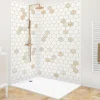 Panneau Mural De Salle De Bains|99Deco Lot de 2 panneaux de douche en PVC (90x220 & 120x220 cm) + profilés blanc - Hexa Travertin - Gris