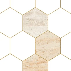 Panneau Mural De Salle De Bains|99Deco Lot de 2 panneaux de douche en PVC (90x220 & 120x220 cm) + profilés blanc - Hexa Travertin - Gris