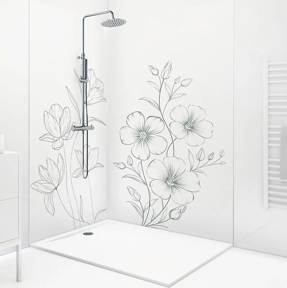 Panneau Mural De Salle De Bains|99Deco Lot de 2 panneaux de douche en aluminium (90x220 & 120x220 cm) + profilés blanc - Charme - Vert