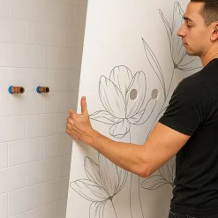Panneau Mural De Salle De Bains|99Deco Lot de 2 panneaux de douche en aluminium (90x220 & 120x220 cm) + profilés blanc - Charme - Vert