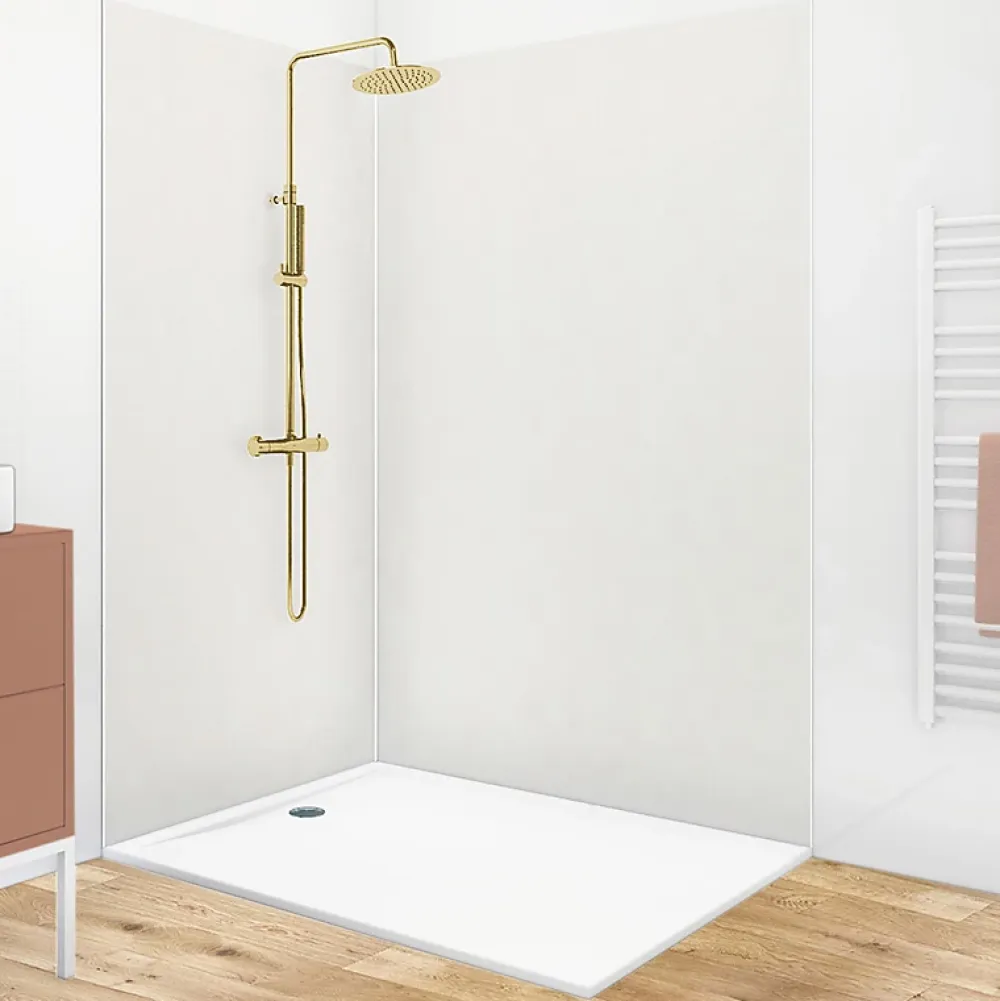 99Deco Lot de 2 panneaux de douche en PVC (90x220 & 120x220 cm) + profilés blanc - Pierre Claire - Gris