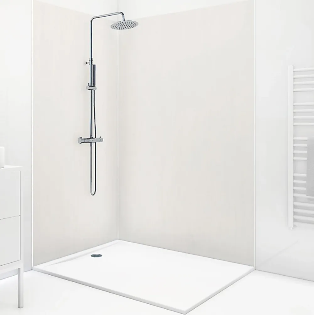 99Deco Lot de 2 panneaux de douche en PVC (90x220 & 120x220 cm) + profilés blanc - Pierre Claire - Gris