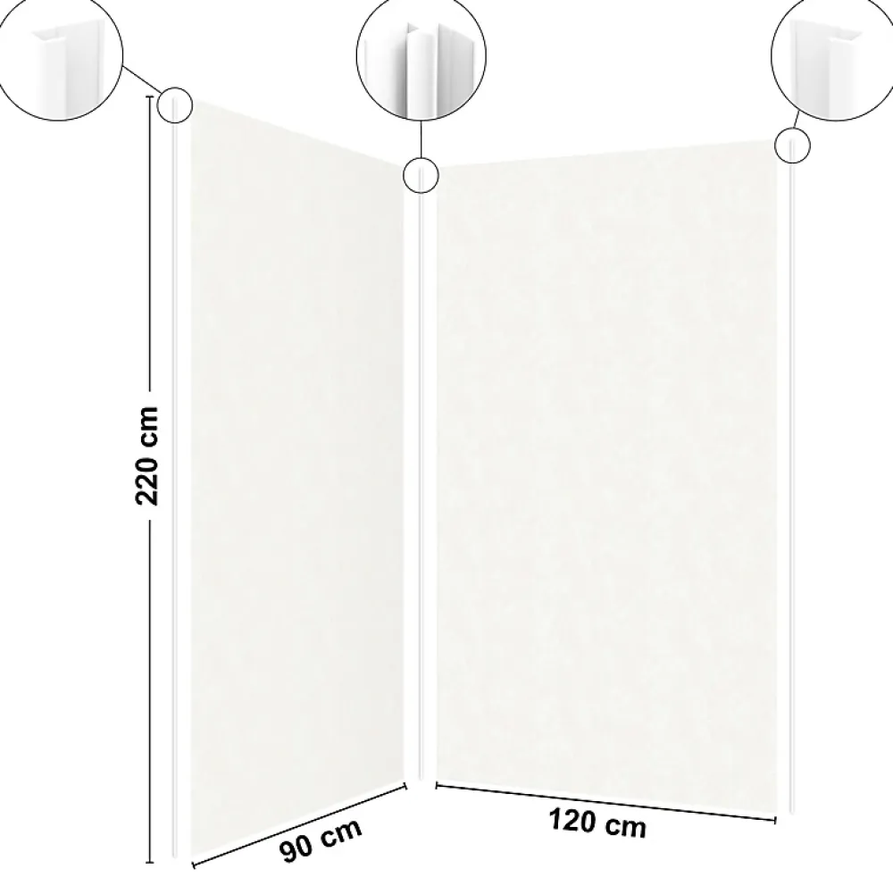 99Deco Lot de 2 panneaux de douche en PVC (90x220 & 120x220 cm) + profilés blanc - Pierre Claire - Gris