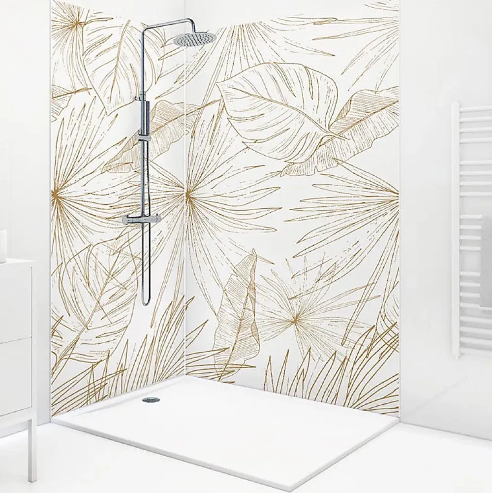 99Deco Lot de 2 panneaux de douche en PVC (90x220 & 120x220 cm) + profilés blanc - Lamnar Kola