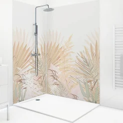 Panneau Mural De Salle De Bains|99Deco Lot de 2 panneaux de douche en PVC (90x220 & 120x220 cm) + profilés blanc - Motif végétal - Beige - Gaïa