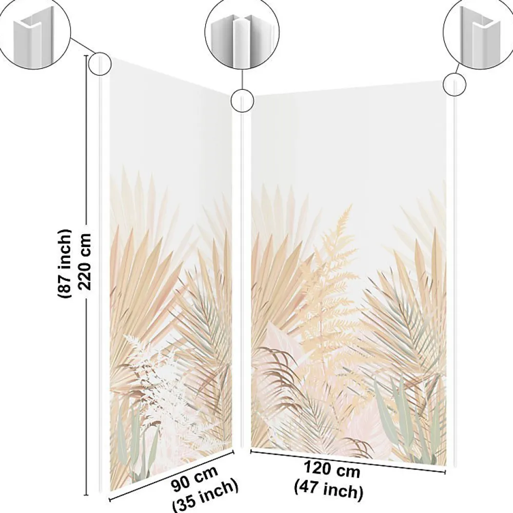 Panneau Mural De Salle De Bains|99Deco Lot de 2 panneaux de douche en PVC (90x220 & 120x220 cm) + profilés blanc - Motif végétal - Beige - Gaïa