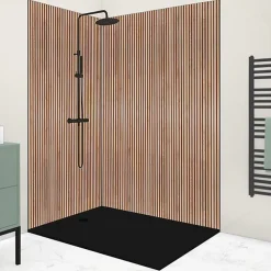 99Deco Lot de 2 panneaux de douche en aluminium (90x220 & 120x220 cm) + profilés noir - effet bois - Japandi - Marron et noir