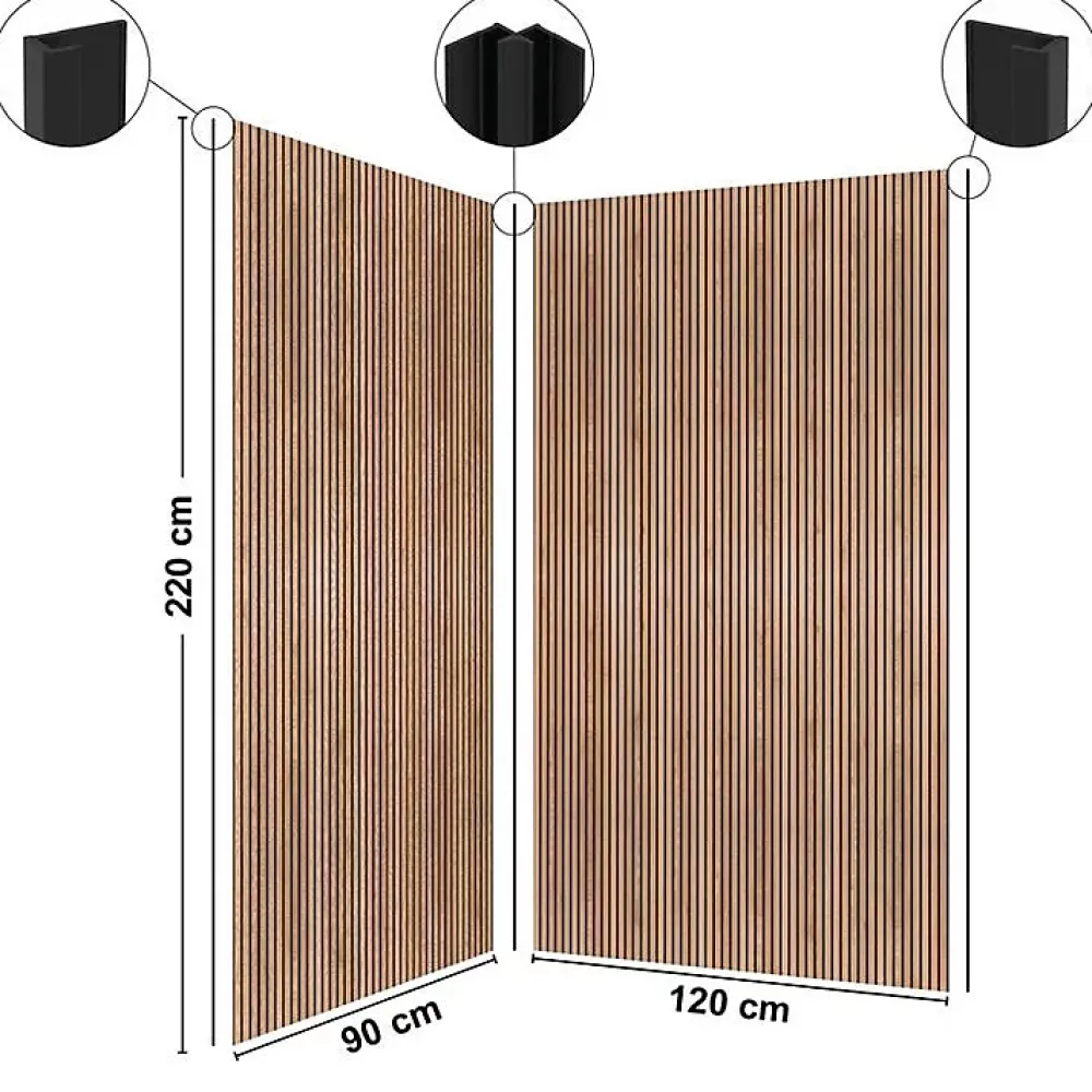 99Deco Lot de 2 panneaux de douche en aluminium (90x220 & 120x220 cm) + profilés noir - effet bois - Japandi - Marron et noir