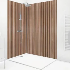 Panneau Mural De Salle De Bains|99Deco Lot de 2 panneaux de douche en PVC (90x220 & 120x220 cm) + profilés noir - effet bois - Japandi - Marron et noir