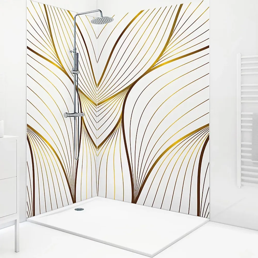 99Deco Lot de 2 panneaux de douche en PVC (90x220 & 120x220 cm) + profilés blanc - Sotma - Blanc et doré