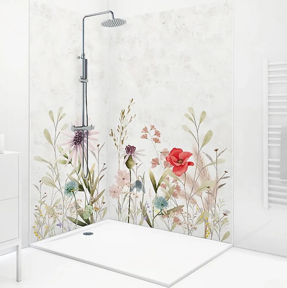 Panneau Mural De Salle De Bains|99Deco Lot de 2 panneaux de douche en aluminium (90x220 & 120x220 cm) + profilés blanc - Herbier - Multicouleurs