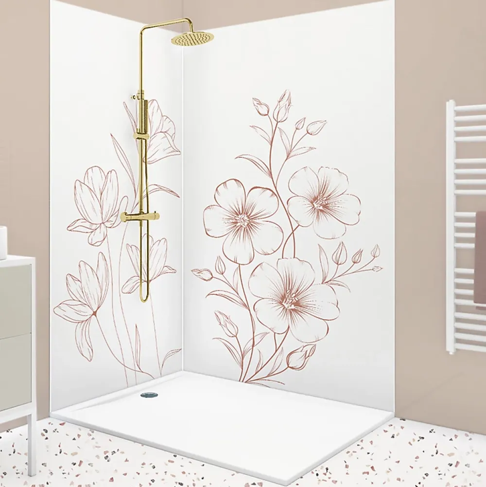 Panneau Mural De Salle De Bains|99Deco Lot de 2 panneaux de douche en aluminium (90x220 & 120x220 cm) + profilés blanc - Charme - Terracotta