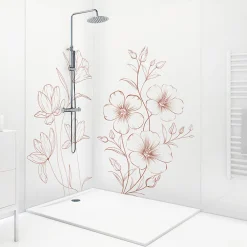 Panneau Mural De Salle De Bains|99Deco Lot de 2 panneaux de douche en aluminium (90x220 & 120x220 cm) + profilés blanc - Charme - Terracotta