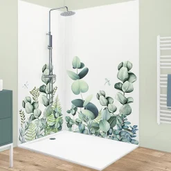 99Deco Lot de 2 panneaux de douche en aluminium (90x220 & 120x220 cm) + profilés blanc - Motif végétal - Vert et Blanc - Quiétude