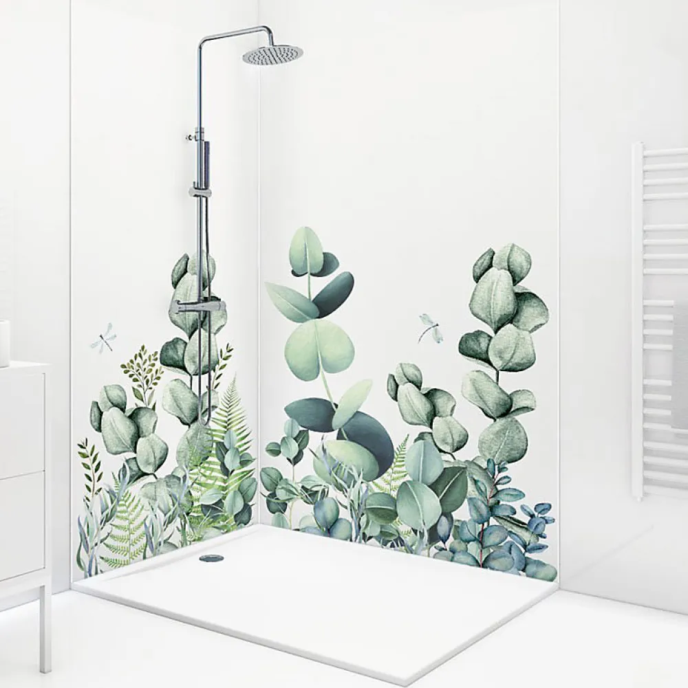 99Deco Lot de 2 panneaux de douche en aluminium (90x220 & 120x220 cm) + profilés blanc - Motif végétal - Vert et Blanc - Quiétude