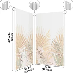 Panneau Mural De Salle De Bains|99Deco Lot de 2 panneaux de douche en aluminium (90x220 & 120x220 cm) + profilés blanc - Motif végétal - Beige - Gaïa
