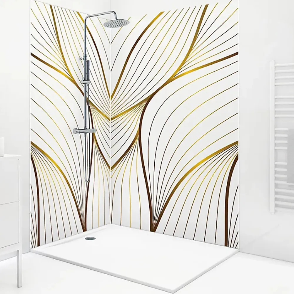 Panneau Mural De Salle De Bains|99Deco Lot de 2 panneaux de douche en aluminium (90x220 & 120x220 cm) + profilés blanc - Sotma - Blanc et doré