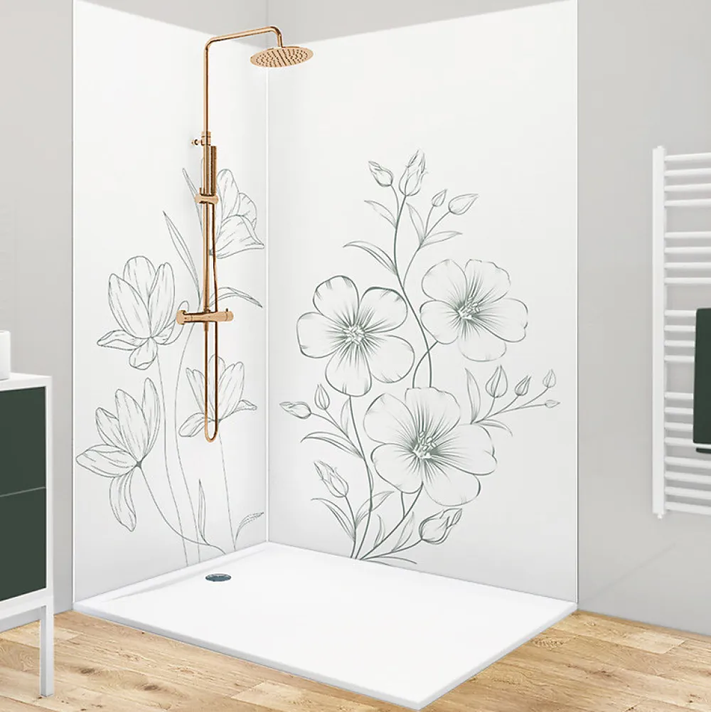 99Deco Lot de 2 panneaux de douche en PVC (90x220 & 120x220 cm) + profilés blanc - Charme - Vert