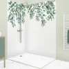 Panneau Mural De Salle De Bains|99Deco Lot de 2 panneaux de douche en aluminium (90x220 & 120x220 cm) + profilés blanc - Eucalyptus in Rain - Multicolore