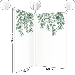 Panneau Mural De Salle De Bains|99Deco Lot de 2 panneaux de douche en aluminium (90x220 & 120x220 cm) + profilés blanc - Eucalyptus in Rain - Multicolore