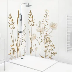 99Deco Lot de 2 panneaux de douche en PVC (90x220 & 120x220 cm) + profilés blanc - Vegetalist - Marron