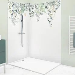 Panneau Mural De Salle De Bains|99Deco Lot de 2 panneaux de douche en aluminium (90x220 & 120x220 cm) + profilés blanc - Flowers in Rain - Multicolore