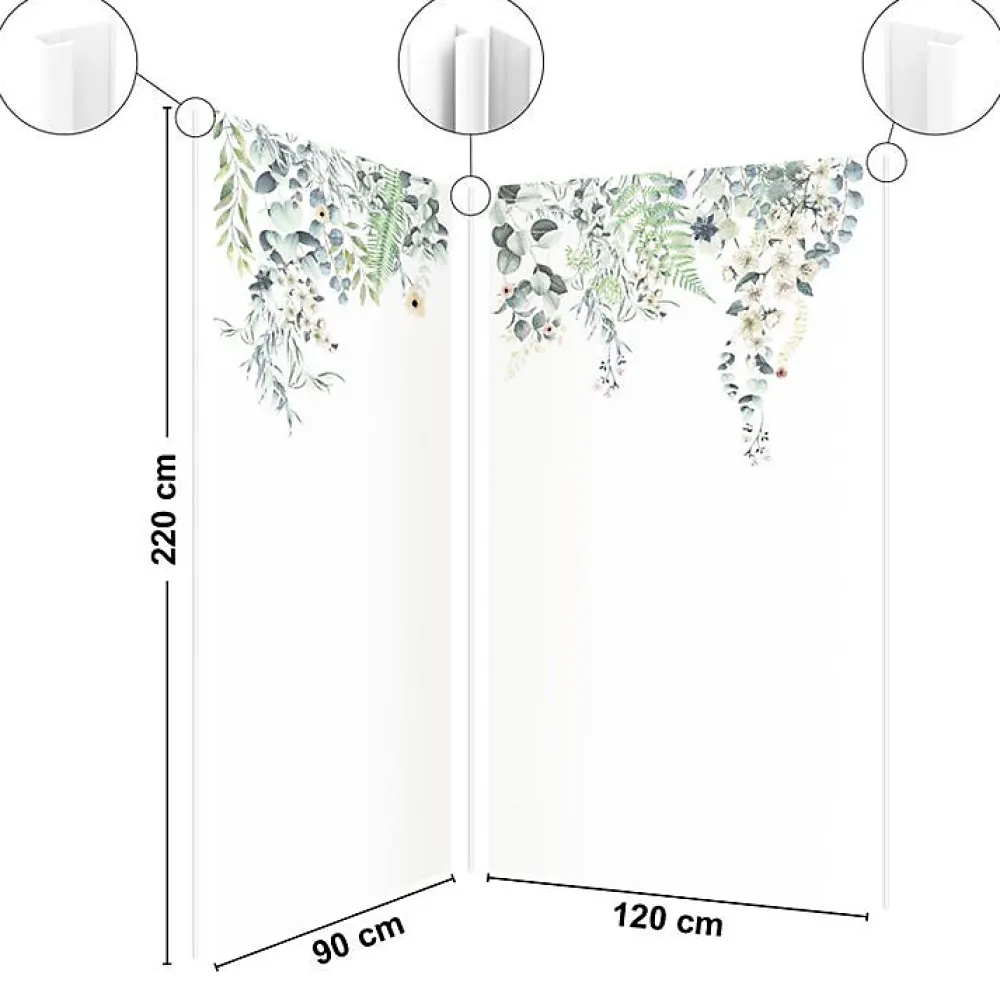 Panneau Mural De Salle De Bains|99Deco Lot de 2 panneaux de douche en aluminium (90x220 & 120x220 cm) + profilés blanc - Flowers in Rain - Multicolore