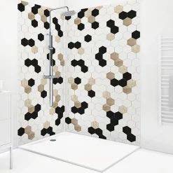 Panneau Mural De Salle De Bains|99Deco Lot de 2 panneaux de douche en aluminium (90x220 & 120x220 cm) + profilés blanc - Mix Hexa - Multicolore