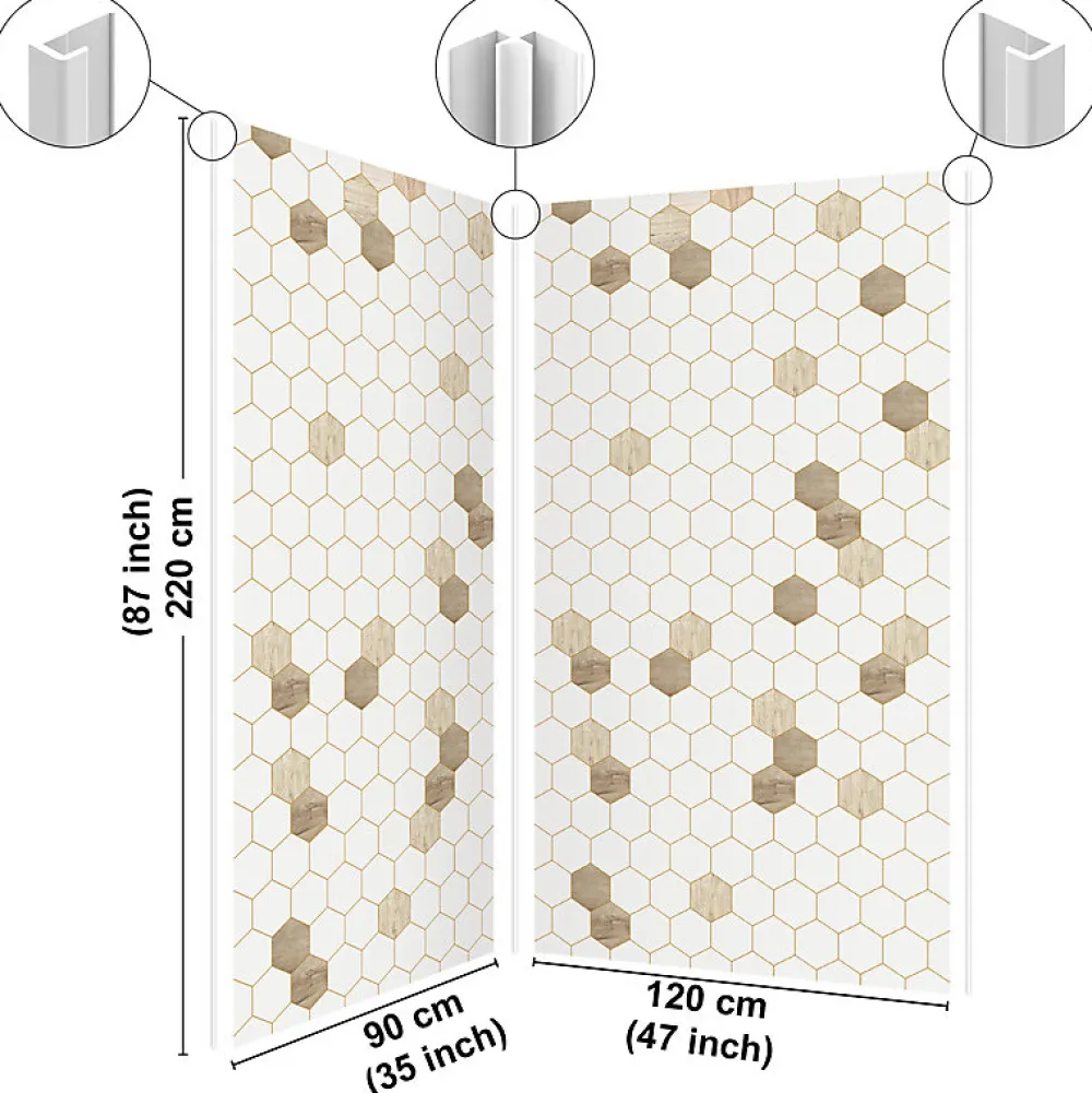 Panneau Mural De Salle De Bains|99Deco Lot de 2 panneaux de douche en PVC (90x220 & 120x220 cm) + profilés blanc - Charme - Hexa Bois - Marron