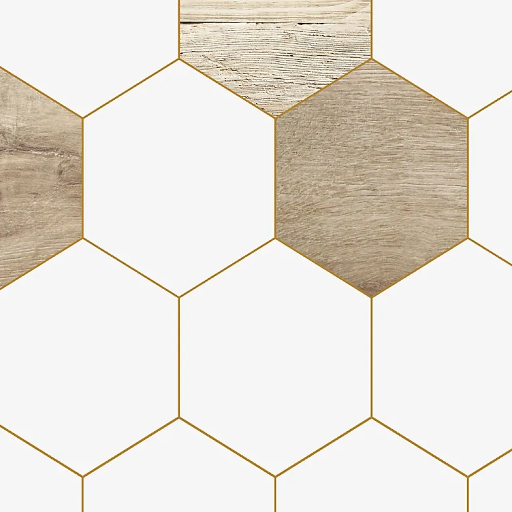 Panneau Mural De Salle De Bains|99Deco Lot de 2 panneaux de douche en PVC (90x220 & 120x220 cm) + profilés blanc - Charme - Hexa Bois - Marron