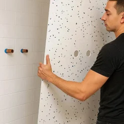 99Deco Lot de 2 panneaux de douche en aluminium (90x220 & 120x220 cm) + profilés blanc - Terrazzo Mineral - Multicolore