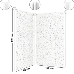99Deco Lot de 2 panneaux de douche en aluminium (90x220 & 120x220 cm) + profilés blanc - Terrazzo Mineral - Multicolore