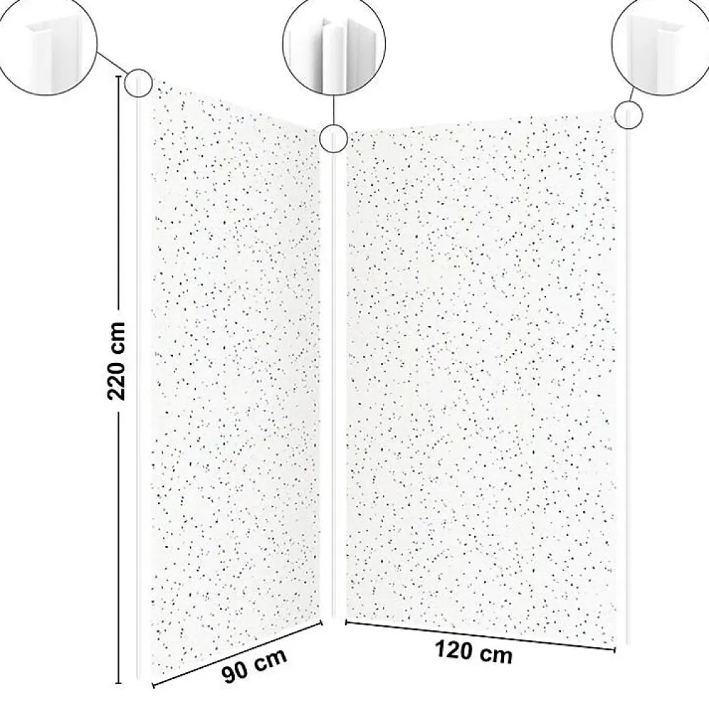 99Deco Lot de 2 panneaux de douche en aluminium (90x220 & 120x220 cm) + profilés blanc - Terrazzo Mineral - Multicolore