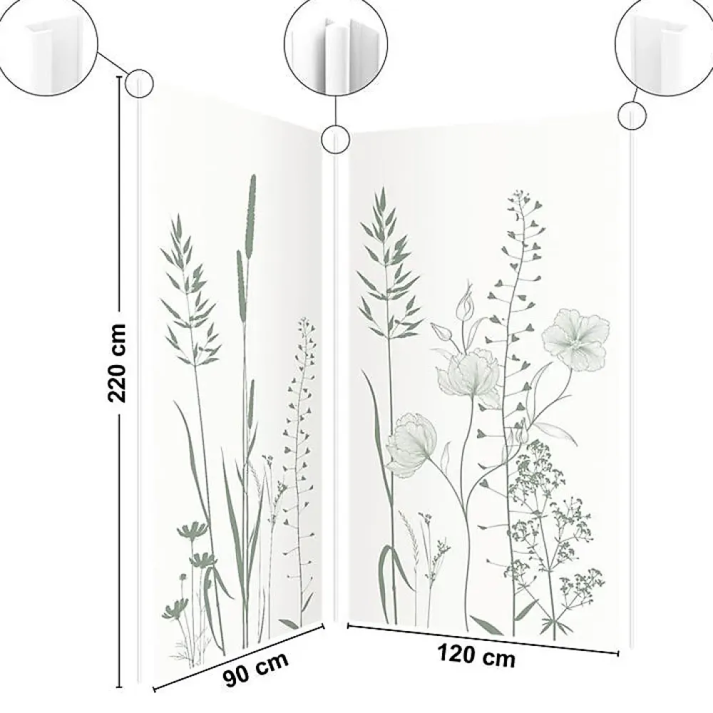 99Deco Lot de 2 panneaux de douche en aluminium (90x220 & 120x220 cm) + profilés blanc - Vegetalist - Vert