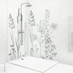 Panneau Mural De Salle De Bains|99Deco Lot de 2 panneaux de douche en PVC (90x220 & 120x220 cm) + profilés blanc - Vegetalist - Vert