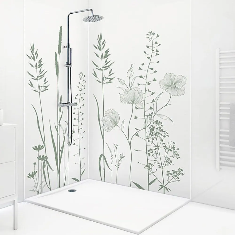 Panneau Mural De Salle De Bains|99Deco Lot de 2 panneaux de douche en PVC (90x220 & 120x220 cm) + profilés blanc - Vegetalist - Vert