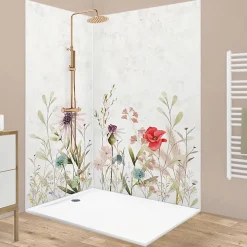 99Deco Lot de 2 panneaux de douche en PVC (90x220 & 120x220 cm) + profilés blanc - Herbier - Multicouleurs