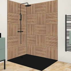 Panneau Mural De Salle De Bains|99Deco Lot de 2 panneaux de douche en aluminium (90x220 & 120x220 cm) + profilés noir - Wabi Sabi - Marron et nor