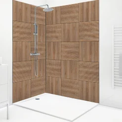Panneau Mural De Salle De Bains|99Deco Lot de 2 panneaux de douche en aluminium (90x220 & 120x220 cm) + profilés noir - Wabi Sabi - Marron et nor