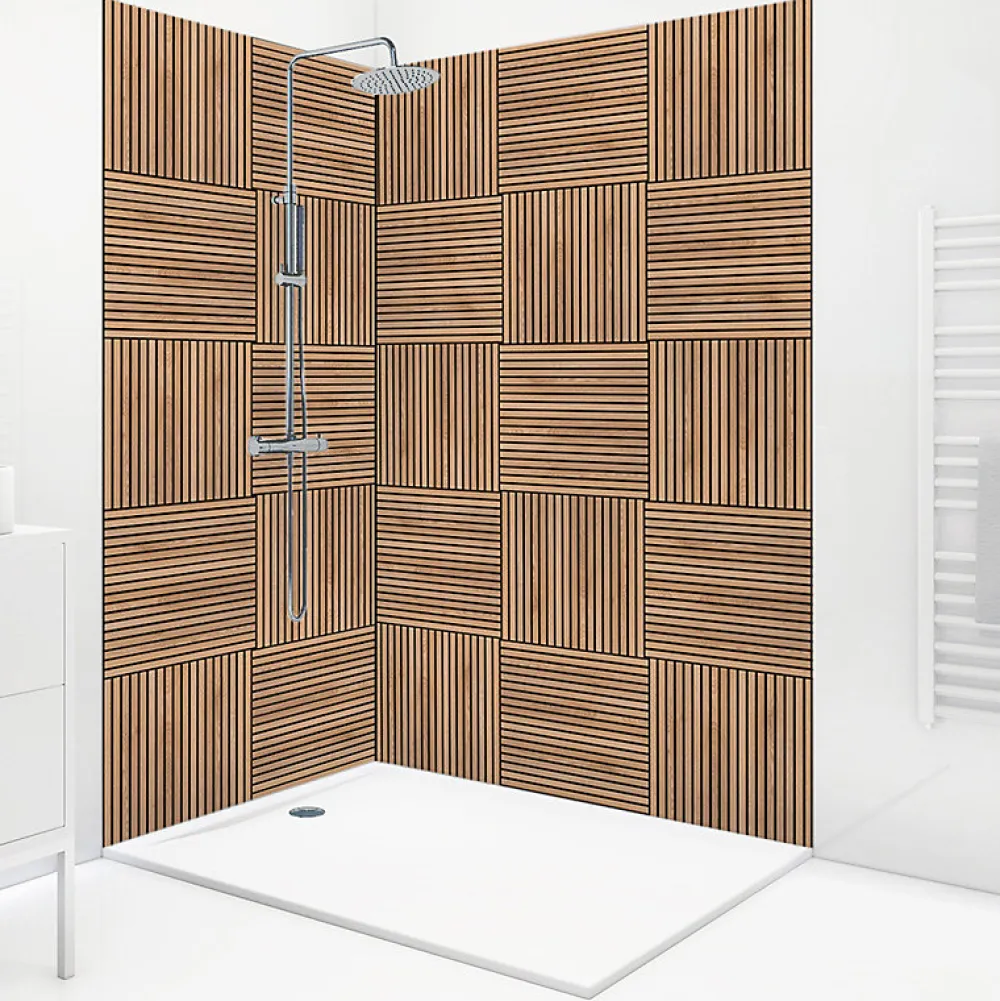 Panneau Mural De Salle De Bains|99Deco Lot de 2 panneaux de douche en aluminium (90x220 & 120x220 cm) + profilés noir - Wabi Sabi - Marron et nor