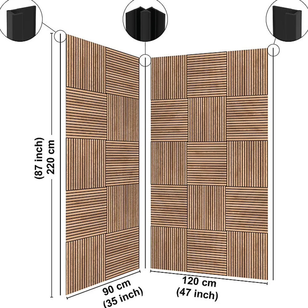 Panneau Mural De Salle De Bains|99Deco Lot de 2 panneaux de douche en aluminium (90x220 & 120x220 cm) + profilés noir - Wabi Sabi - Marron et nor
