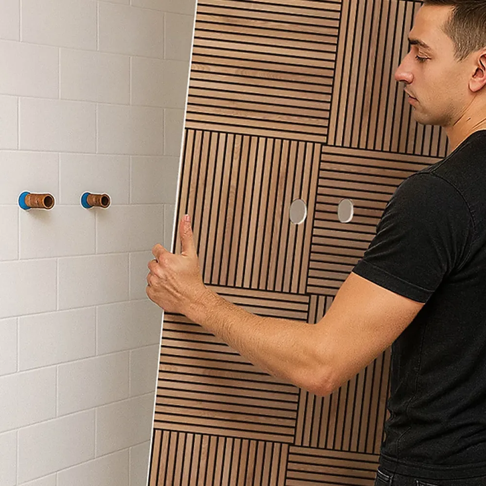 Panneau Mural De Salle De Bains|99Deco Lot de 2 panneaux de douche en aluminium (90x220 & 120x220 cm) + profilés noir - Wabi Sabi - Marron et nor
