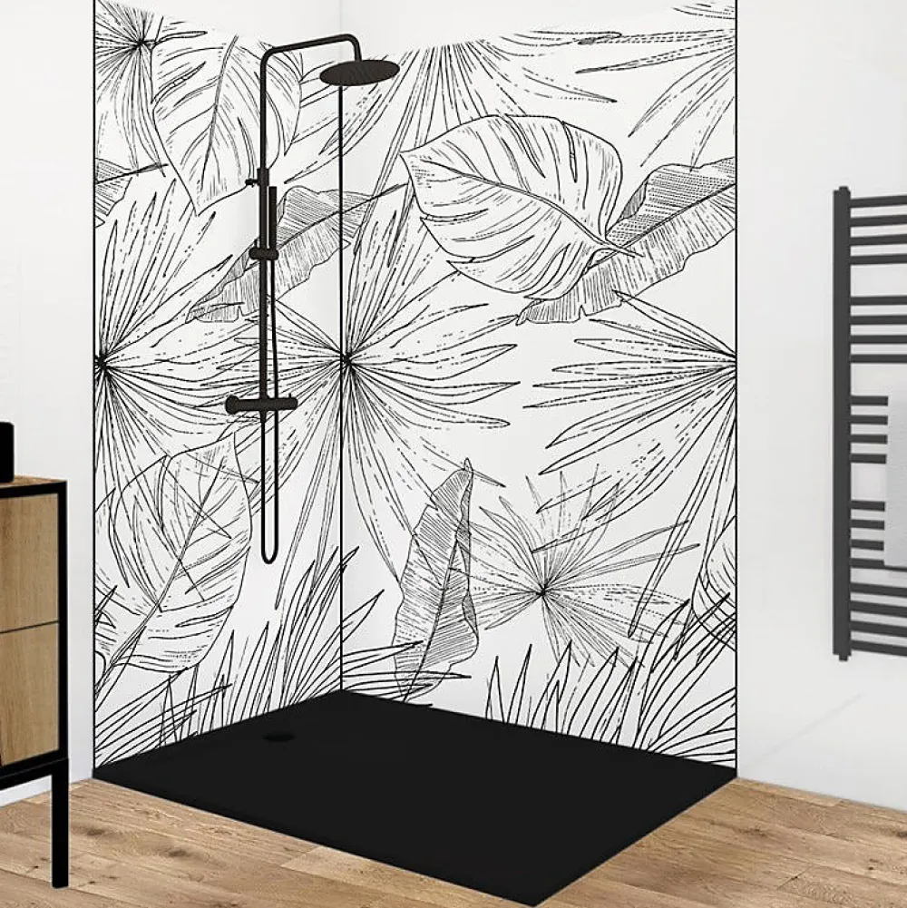 Panneau Mural De Salle De Bains|99Deco Lot de 2 panneaux de douche en PVC (90x220 & 120x220 cm) + profilés noir - Lamnar - Noir