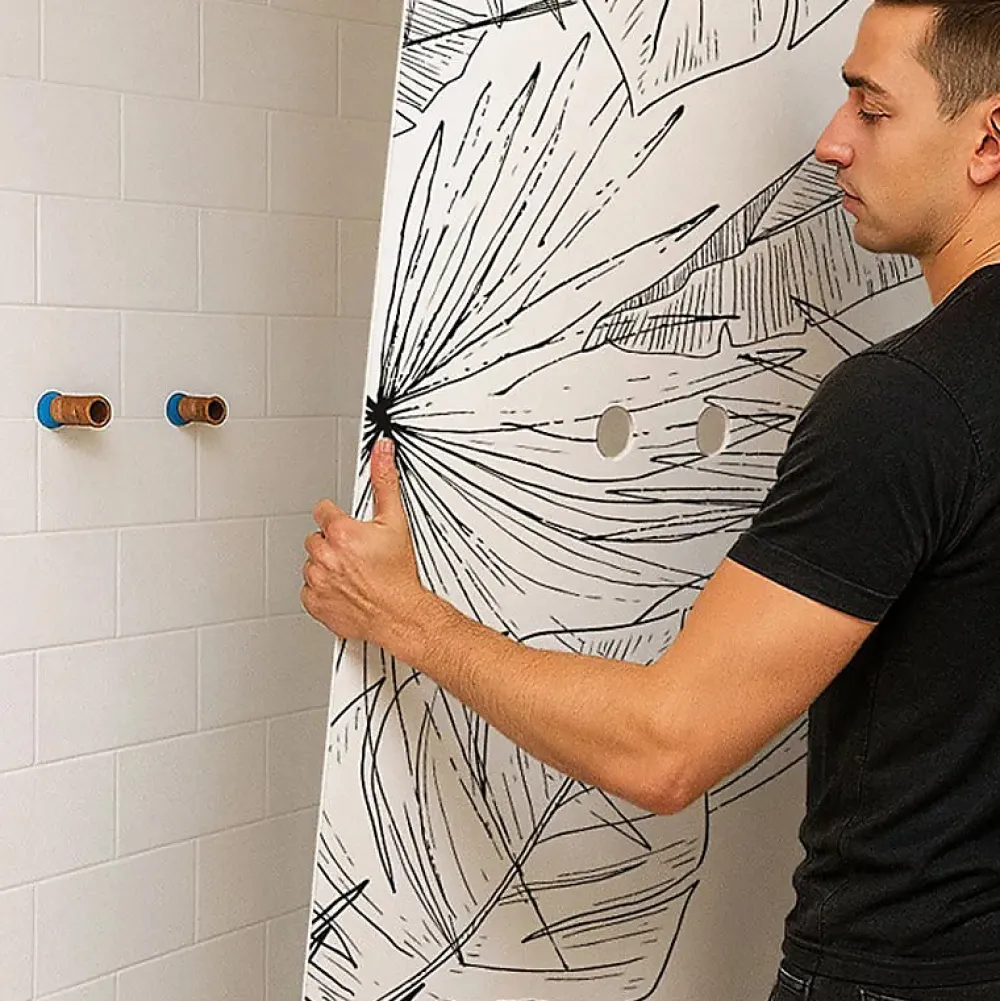 Panneau Mural De Salle De Bains|99Deco Lot de 2 panneaux de douche en PVC (90x220 & 120x220 cm) + profilés noir - Lamnar - Noir