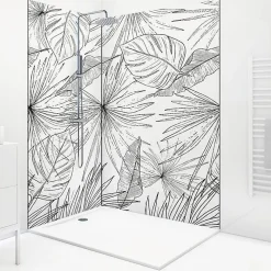 Panneau Mural De Salle De Bains|99Deco Lot de 2 panneaux de douche en PVC (90x220 & 120x220 cm) + profilés noir - Lamnar - Noir